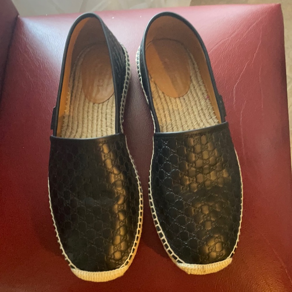 Gucci Black Leather Espardrilles